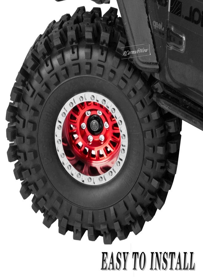 عجلات وإطارات RcarmubWow مقاس 1.9 بوصة بتقنية Beadlock لسيارات التحكم عن بعد بمقياس 1/10، طرازات TRX4 وTRX6 وSCX10 (90046، AXI03007، VS4-10 Gen8، MST، CFX، D90)، مصنوعة من الألومنيوم، 4 قطع، لون أحمر. - Image 3